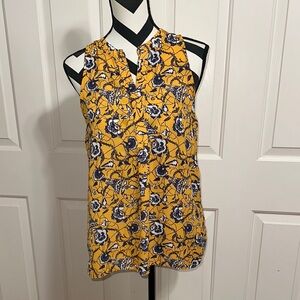 TABITHA WEBB Yellow and Blue Floral Print Sleeveless Blouse